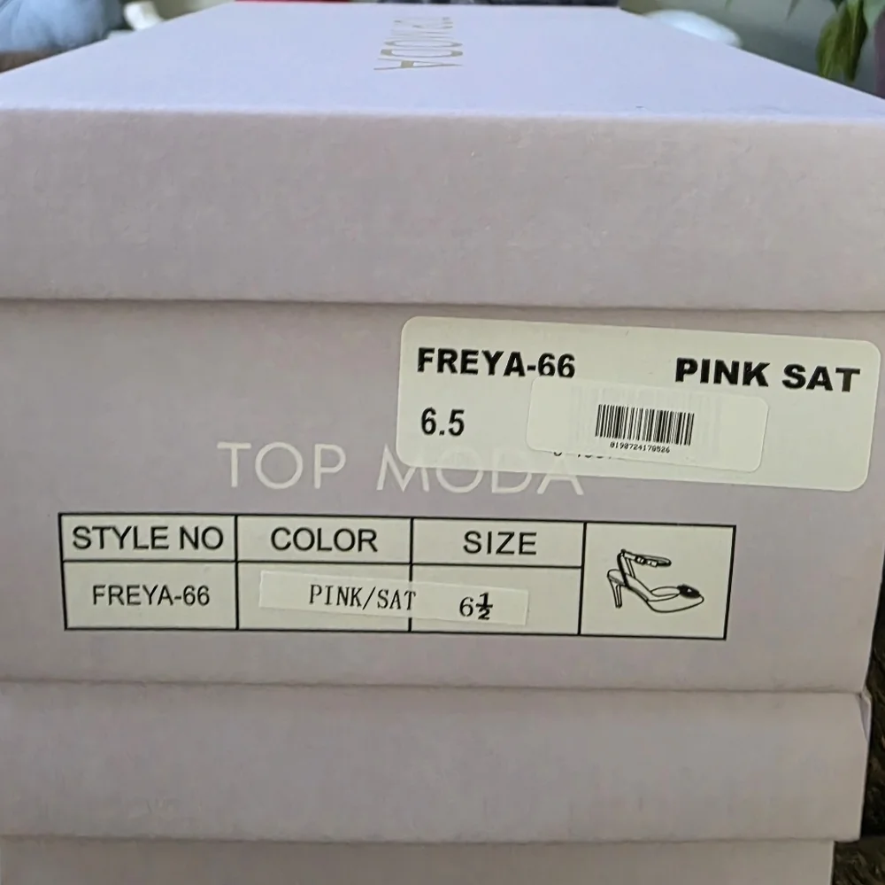 TOP MODA Pink Satin Freya Pointed Toe Sparkly Heart Ankle Strap Heel, Size 6.5